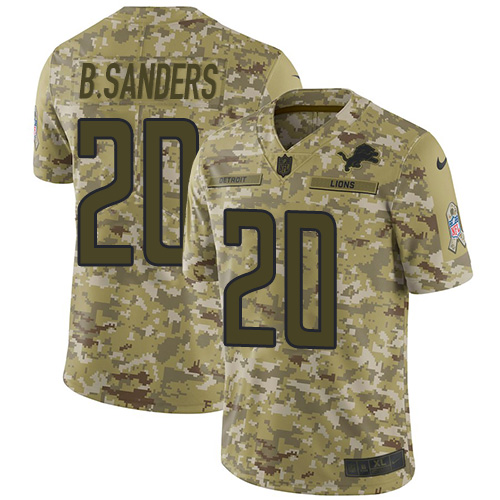 Nike Lions #20 Barry Sanders Camo Youth Stitched NFL Limited 2018 Salute to Service Jersey