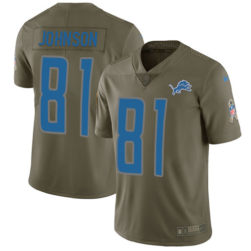 Nike Lions #81 Calvin Johnson Olive Youth Stitched NFL Limited 2017 Salute to Service Jersey