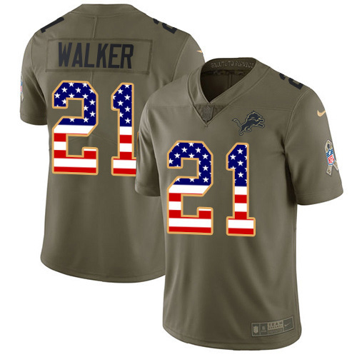 Nike Lions #21 Tracy Walker Olive/USA Flag Youth Stitched NFL Limited 2017 Salute to Service Jersey