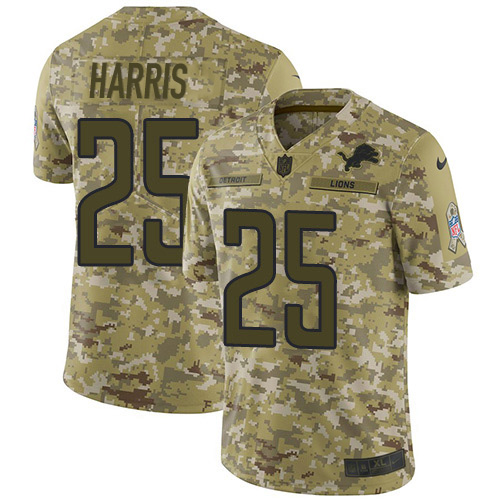 Nike Lions #25 Will Harris Camo Youth Stitched NFL Limited 2018 Salute to Service Jersey