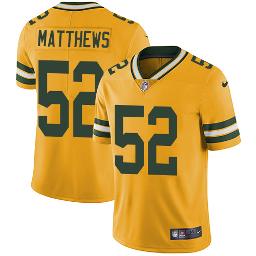 Nike Packers #52 Clay Matthews Yellow Youth Stitched NFL Limited Rush Jersey