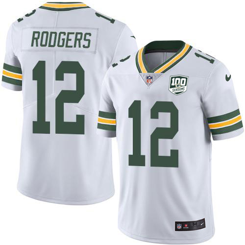 Nike Packers #12 Aaron Rodgers White Youth 100th Season Stitched NFL Vapor Untouchable Limited Jersey