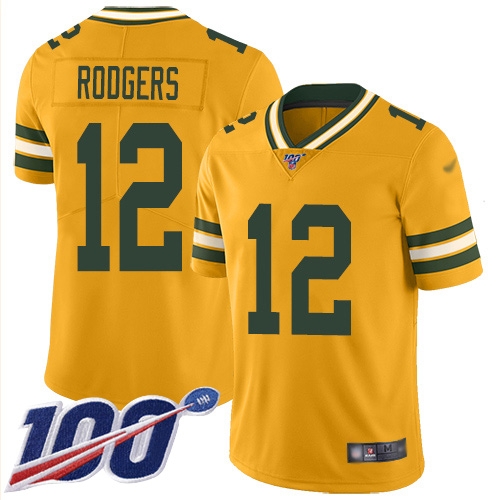 Nike Packers #12 Aaron Rodgers Gold Youth Stitched NFL Limited Inverted Legend 100th Season Jersey