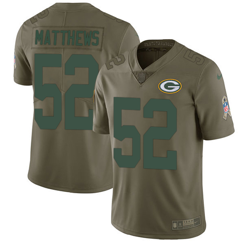 Nike Packers #52 Clay Matthews Olive Youth Stitched NFL Limited 2017 Salute to Service Jersey