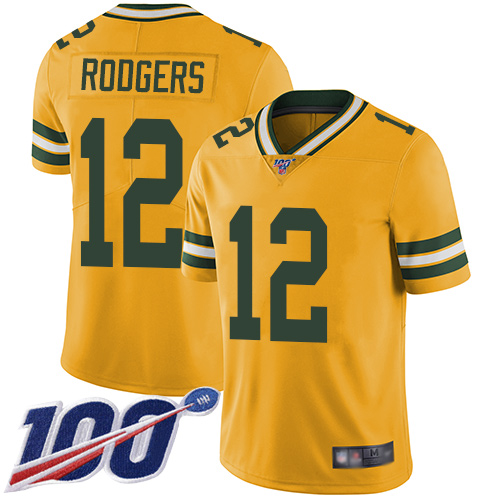 Nike Packers #12 Aaron Rodgers Yellow Youth Stitched NFL Limited Rush 100th Season Jersey
