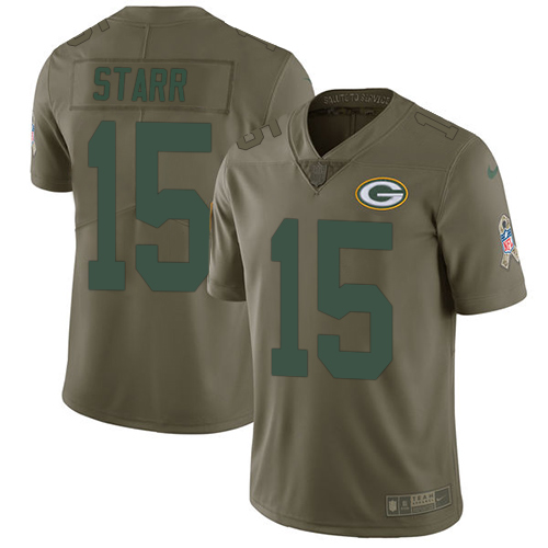 Nike Packers #15 Bart Starr Olive Youth Stitched NFL Limited 2017 Salute to Service Jersey