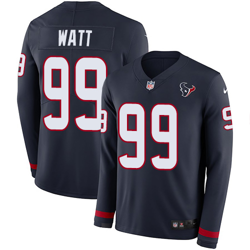 Nike Texans #99 J.J. Watt Navy Blue Team Color Youth Stitched NFL Limited Therma Long Sleeve Jersey