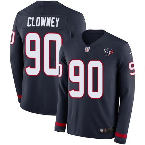 Nike Texans #90 Jadeveon Clowney Navy Blue Team Color Youth Stitched NFL Limited Therma Long Sleeve Jersey