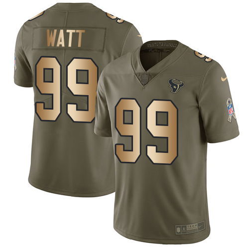 Nike Texans #99 J.J. Watt Olive/Gold Youth Stitched NFL Limited 2017 Salute to Service Jersey