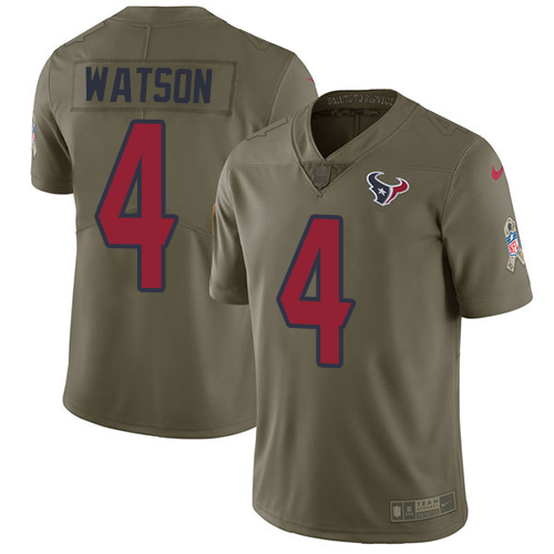 Nike Texans #4 Deshaun Watson Olive Youth Stitched NFL Limited 2017 Salute to Service Jersey