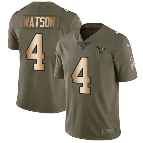 Nike Texans #4 Deshaun Watson Olive/Gold Youth Stitched NFL Limited 2017 Salute to Service Jersey
