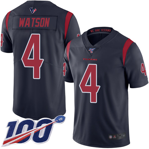 Nike Texans #4 Deshaun Watson Navy Blue Youth Stitched NFL Limited Rush 100th Season Jersey