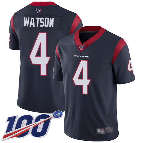 Nike Texans #4 Deshaun Watson Navy Blue Team Color Youth Stitched NFL 100th Season Vapor Limited Jersey