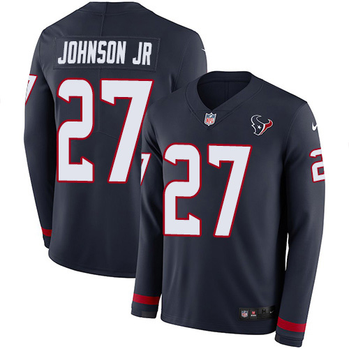 Nike Texans #27 Duke Johnson Jr Navy Blue Team Color Youth Stitched NFL Limited Therma Long Sleeve Jersey
