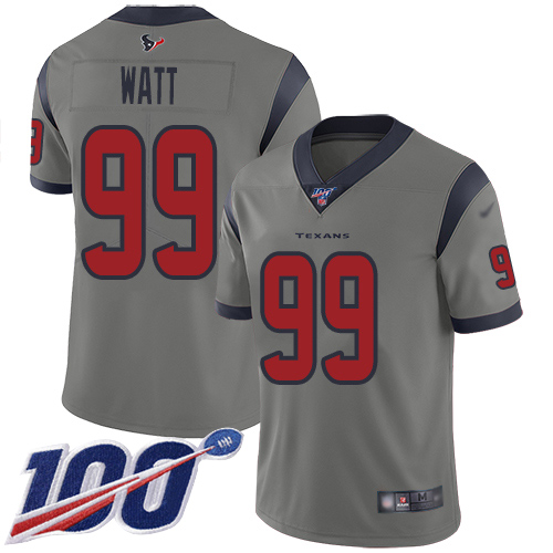Nike Texans #99 J.J. Watt Gray Youth Stitched NFL Limited Inverted Legend 100th Season Jersey