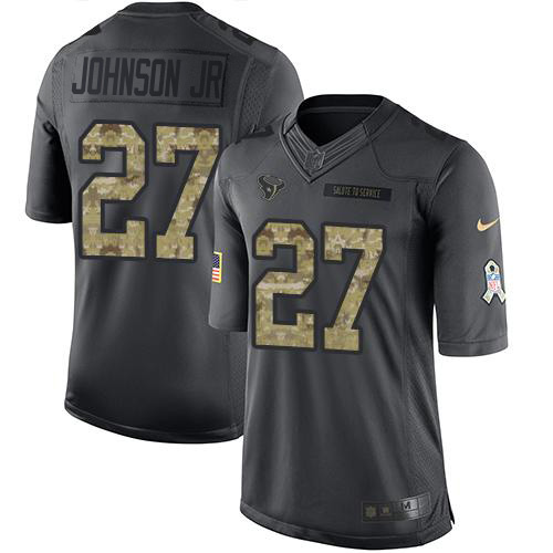Nike Texans #27 Duke Johnson Jr Black Youth Stitched NFL Limited 2016 Salute to Service Jersey
