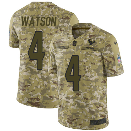 Nike Texans #4 Deshaun Watson Camo Youth Stitched NFL Limited 2018 Salute to Service Jersey