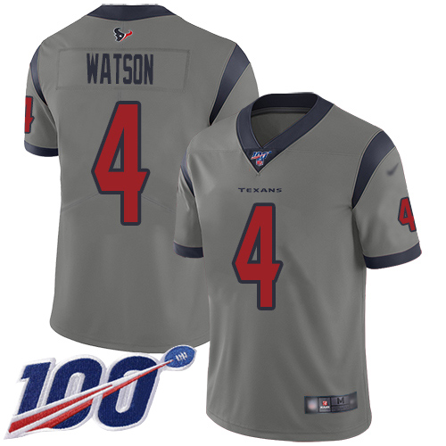 Nike Texans #4 Deshaun Watson Gray Youth Stitched NFL Limited Inverted Legend 100th Season Jersey