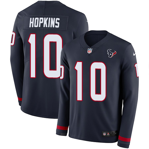 Nike Texans #10 DeAndre Hopkins Navy Blue Team Color Youth Stitched NFL Limited Therma Long Sleeve Jersey