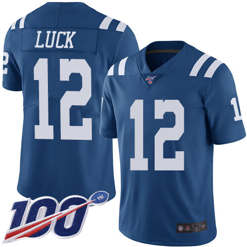 Nike Colts #12 Andrew Luck Royal Blue Youth Stitched NFL Limited Rush 100th Season Jersey