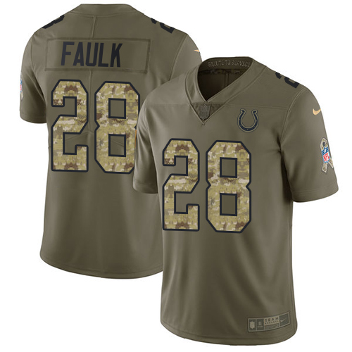 Nike Colts #28 Marshall Faulk Olive/Camo Youth Stitched NFL Limited 2017 Salute to Service Jersey