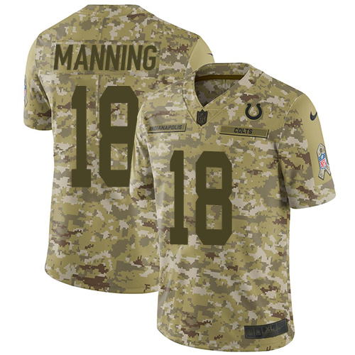 Nike Colts #18 Peyton Manning Camo Youth Stitched NFL Limited 2018 Salute to Service Jersey