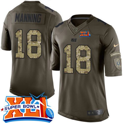 Nike Colts #18 Peyton Manning Green Super Bowl XLI Youth Stitched NFL Limited Salute to Service Jersey