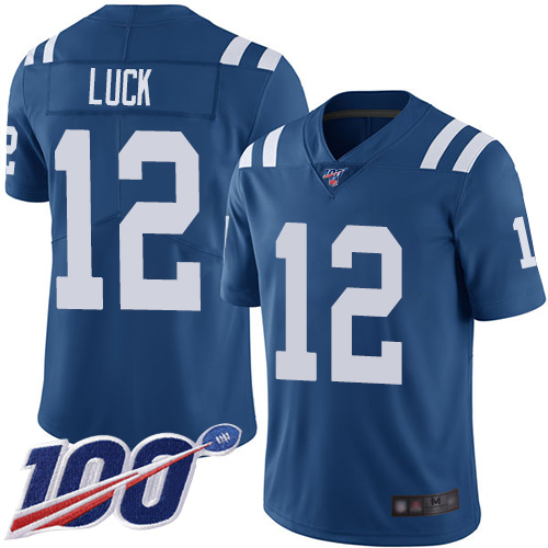 Nike Colts #12 Andrew Luck Royal Blue Team Color Youth Stitched NFL 100th Season Vapor Limited Jersey