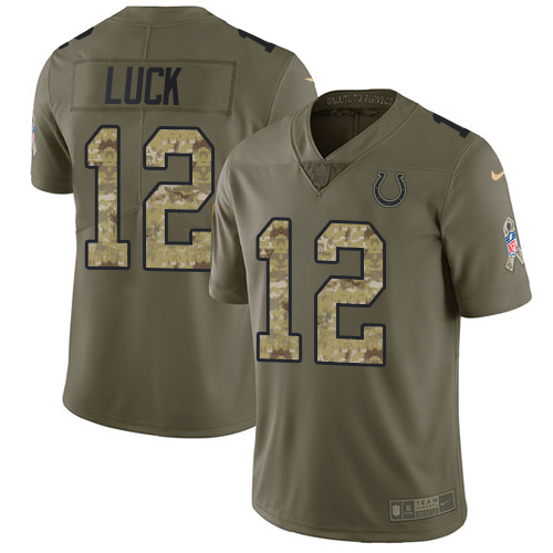 Nike Colts #12 Andrew Luck Olive/Camo Youth Stitched NFL Limited 2017 Salute to Service Jersey