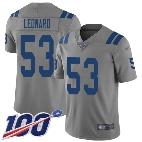 Nike Colts #53 Darius Leonard Gray Youth Stitched NFL Limited Inverted Legend 100th Season Jersey