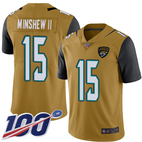 Nike Jaguars #15 Gardner Minshew II Gold Youth Stitched NFL Limited Rush 100th Season Jersey