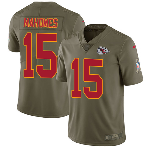 Nike Chiefs #15 Patrick Mahomes Olive Youth Stitched NFL Limited 2017 Salute to Service Jersey