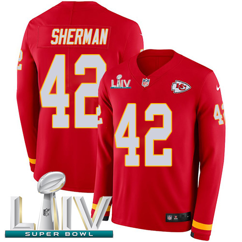 Nike Chiefs #42 Anthony Sherman Red Super Bowl LIV 2020 Team Color Youth Stitched NFL Limited Therma Long Sleeve Jersey