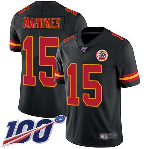 Nike Chiefs #15 Patrick Mahomes Black Youth Stitched NFL Limited Rush 100th Season Jersey