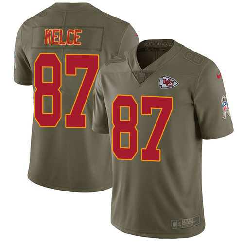 Nike Chiefs #87 Travis Kelce Olive Youth Stitched NFL Limited 2017 Salute to Service Jersey