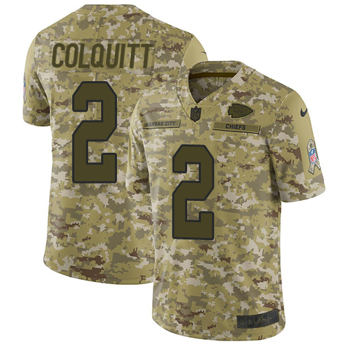 Nike Chiefs #2 Dustin Colquitt Camo Youth Stitched NFL Limited 2018 Salute to Service Jersey