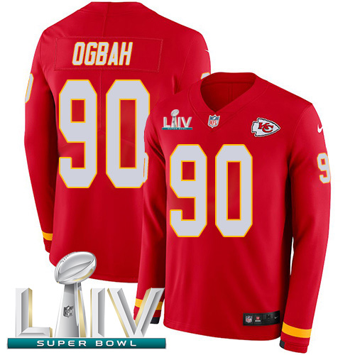 Nike Chiefs #90 Emmanuel Ogbah Red Super Bowl LIV 2020 Team Color Youth Stitched NFL Limited Therma Long Sleeve Jersey