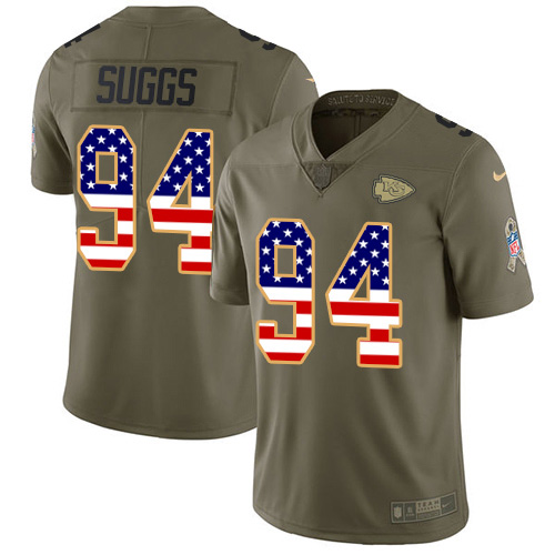 Nike Chiefs #94 Terrell Suggs Olive/USA Flag Youth Stitched NFL Limited 2017 Salute To Service Jersey