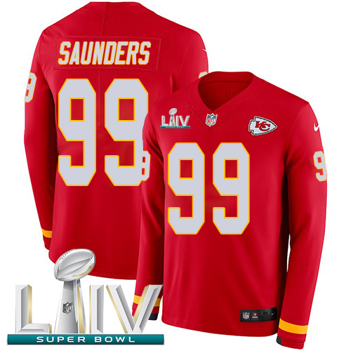 Nike Chiefs #99 Khalen Saunders Red Super Bowl LIV 2020 Team Color Youth Stitched NFL Limited Therma Long Sleeve Jersey