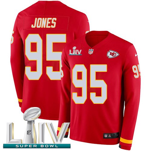 Nike Chiefs #95 Chris Jones Red Super Bowl LIV 2020 Team Color Youth Stitched NFL Limited Therma Long Sleeve Jersey