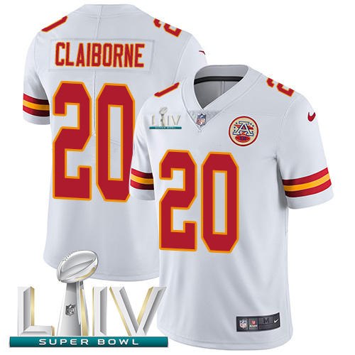 Nike Chiefs #20 Morris Claiborne White Super Bowl LIV 2020 Youth Stitched NFL Vapor Untouchable Limited Jersey