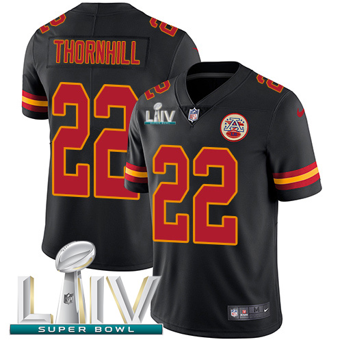 Nike Chiefs #22 Juan Thornhill Black Super Bowl LIV 2020 Youth Stitched NFL Limited Rush Jersey