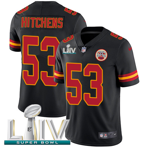 Nike Chiefs #53 Anthony Hitchens Black Super Bowl LIV 2020 Youth Stitched NFL Limited Rush Jersey