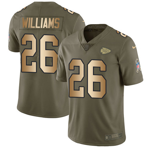 Nike Chiefs #26 Damien Williams Olive/Gold Youth Stitched NFL Limited 2017 Salute To Service Jersey