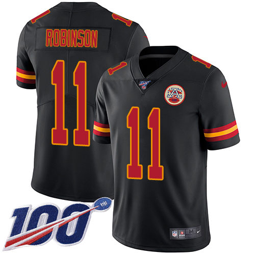 Nike Chiefs #11 Demarcus Robinson Black Youth Stitched NFL Limited Rush 100th Season Jersey