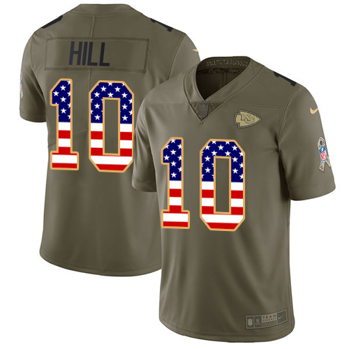 Nike Chiefs #10 Tyreek Hill Olive/USA Flag Youth Stitched NFL Limited 2017 Salute to Service Jersey