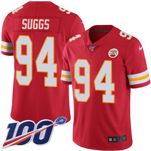 Nike Chiefs #94 Terrell Suggs Red Team Color Youth Stitched NFL 100th Season Vapor Untouchable Limited Jersey