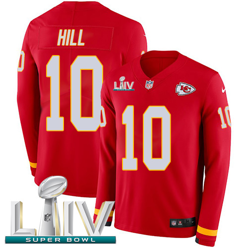 Nike Chiefs #10 Tyreek Hill Red Super Bowl LIV 2020 Team Color Youth Stitched NFL Limited Therma Long Sleeve Jersey