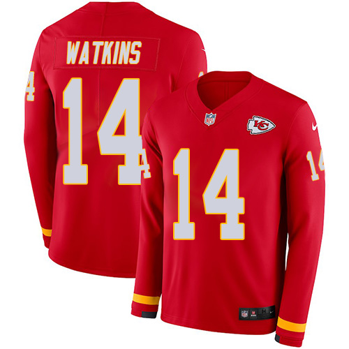 Nike Chiefs #14 Sammy Watkins Red Team Color Youth Stitched NFL Limited Therma Long Sleeve Jersey
