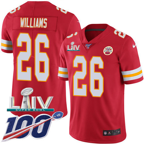 Nike Chiefs #26 Damien Williams Red Super Bowl LIV 2020 Team Color Youth Stitched NFL 100th Season Vapor Untouchable Limited Jersey